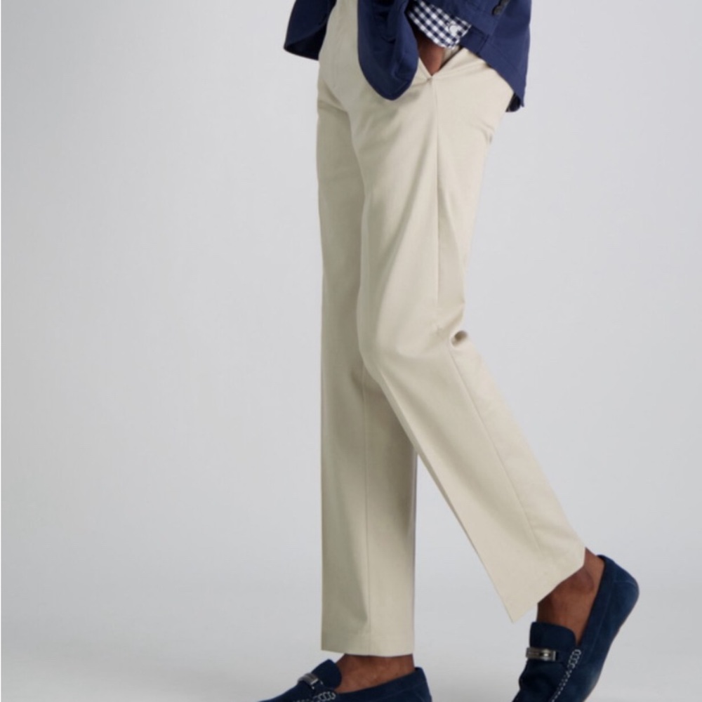 Haggar No Iron Khaki Pants Men’s 36x32 Straight Fit Sand Dress Slacks